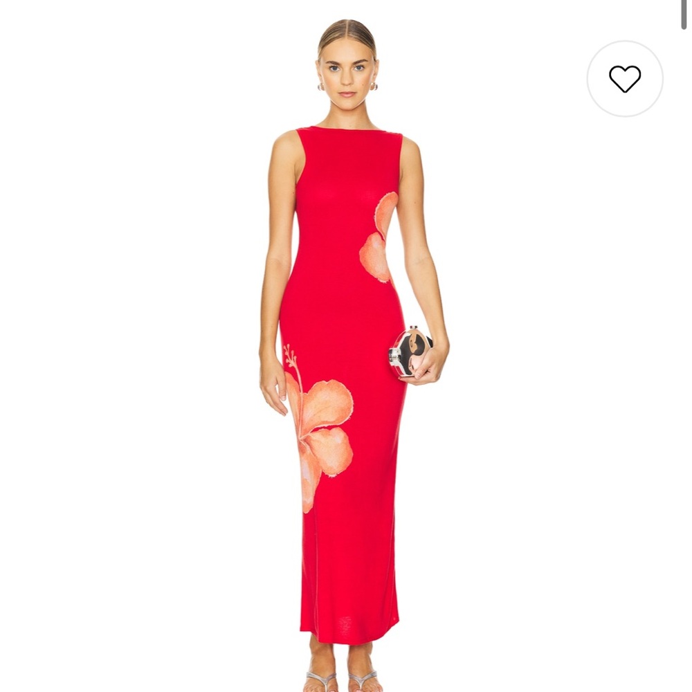 Lovers + Friends Red Sheath Maxi Dress Bateau Neckline